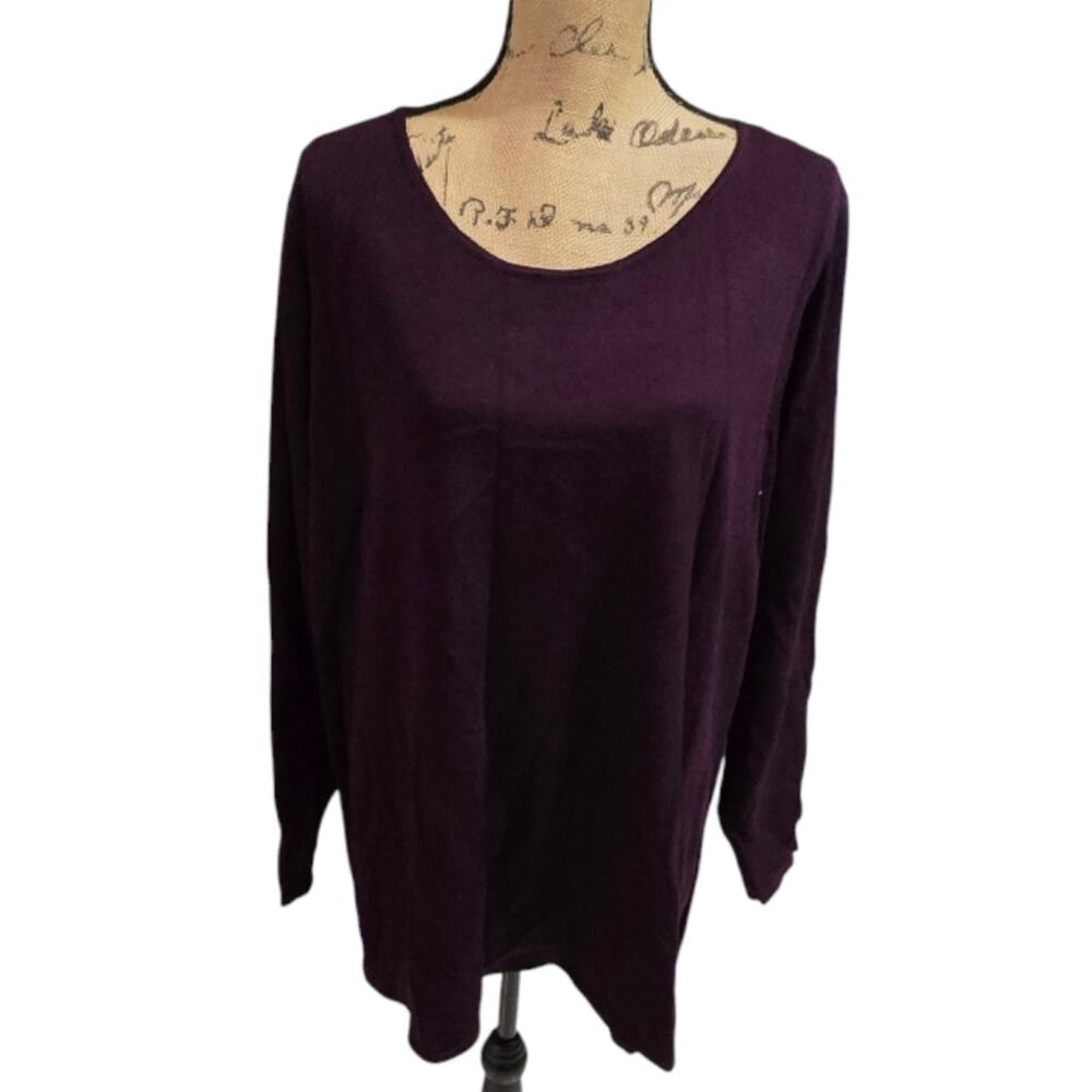 Tahari Purple Long‎ Sleeve Tunic Length Sweater Plus Size 2X New